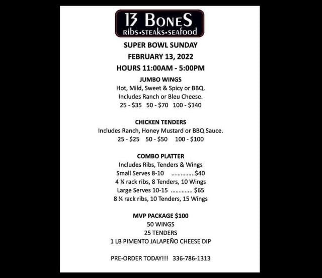 Eat13Bones's tweet photo. ⭐️⭐️⭐️SUPER BOWL SUNDAY FEB 13TH 11AM-5PM⭐️⭐️⭐️
#13bones #mountairy #surrycounty — https://t.co/h0sDXGorDx https://t.co/6c8OwgtTD1