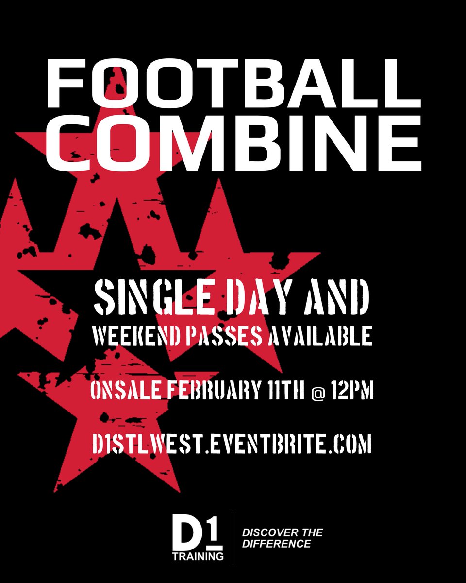 D1STLWest's tweet photo. Are you ready for the D1 Training Football Combine? 
Onsale Friday, February 11th at Noon!

🏈🎟: https://t.co/JmQkVFTGXC https://t.co/TArD90SnX1