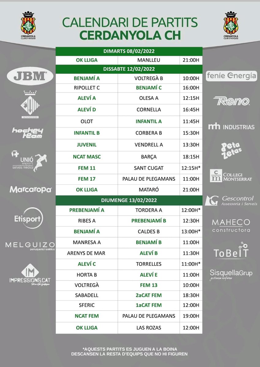 📆 El calendari de partits d’aquest cap de setmana! #ForçaSarda 💚