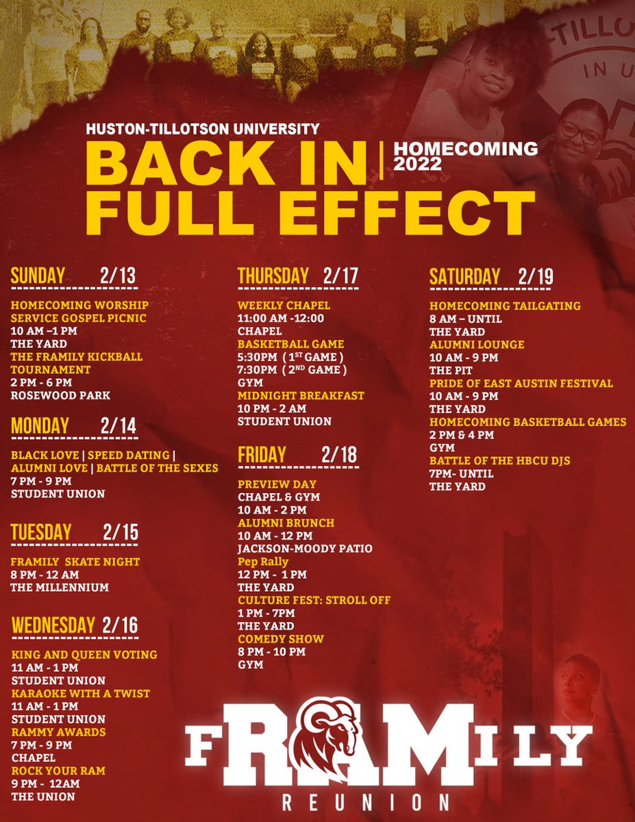 HTKinesiology's tweet image. HT&apos;s 2022 Homecoming is almost here! We look forward to seeing our students, alumni and friends celebrate #fRAMily #HTisIDEAL