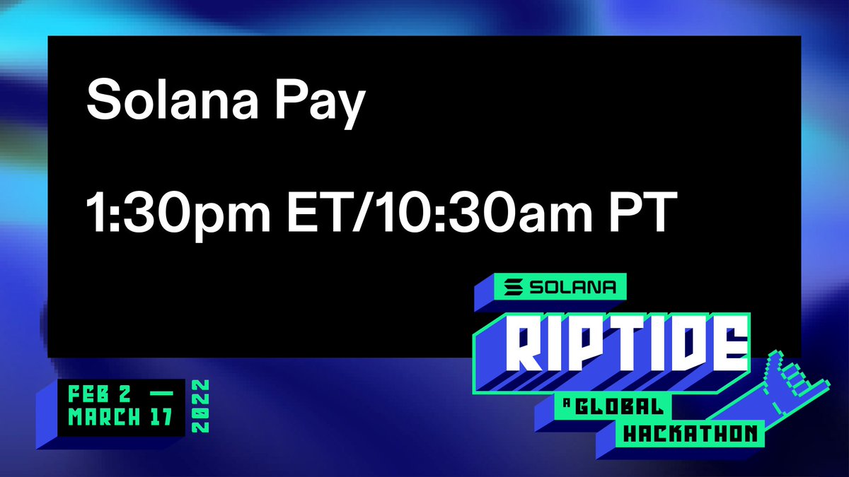 solana's tweet photo. 🚨🌊 #Riptide Livestream Alert! 🌊🚨

Today at 1:30pm ET/10:30am PT, it's all about Solana Pay! @SherazShere, @benemills, @jordaaash, and Spencer Spinell talk about opportunities during Riptide.

📺 Watch on Twitch: https://t.co/HSpjOAtYd2 https://t.co/vnXN1g9pky