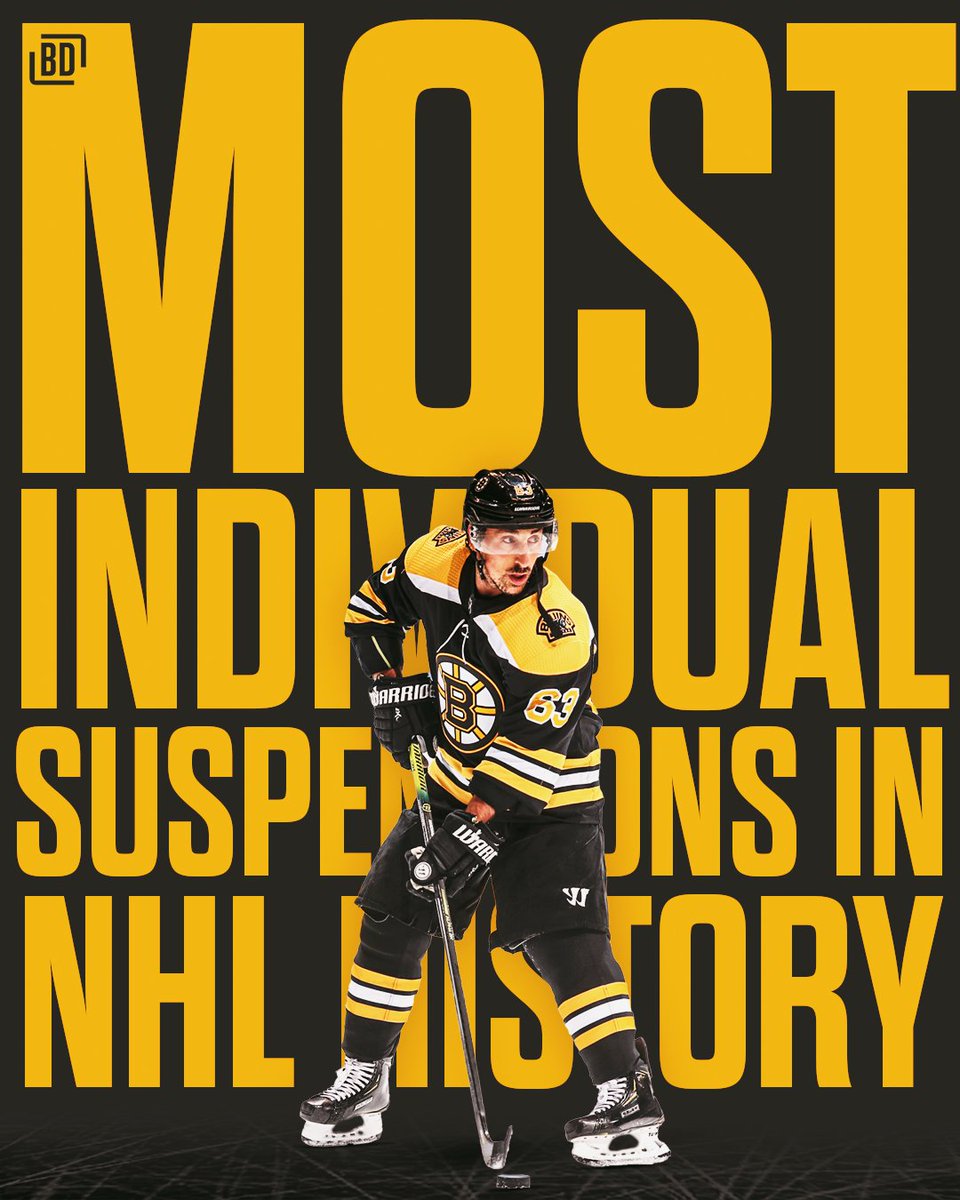 BarDown (@bardown) on Twitter photo With his eighth suspension, Brad Marchand officially passed Chris Pronger for the most individual suspensions in NHL history.
(H/T <a href="/CamandStrick/">The Cam & Strick Podcast</a>) With his eighth suspension, Brad Marchand officially passed Chris Pronger for the most individual suspensions in NHL history.
(H/T <a href="/CamandStrick/">The Cam & Strick Podcast</a>)