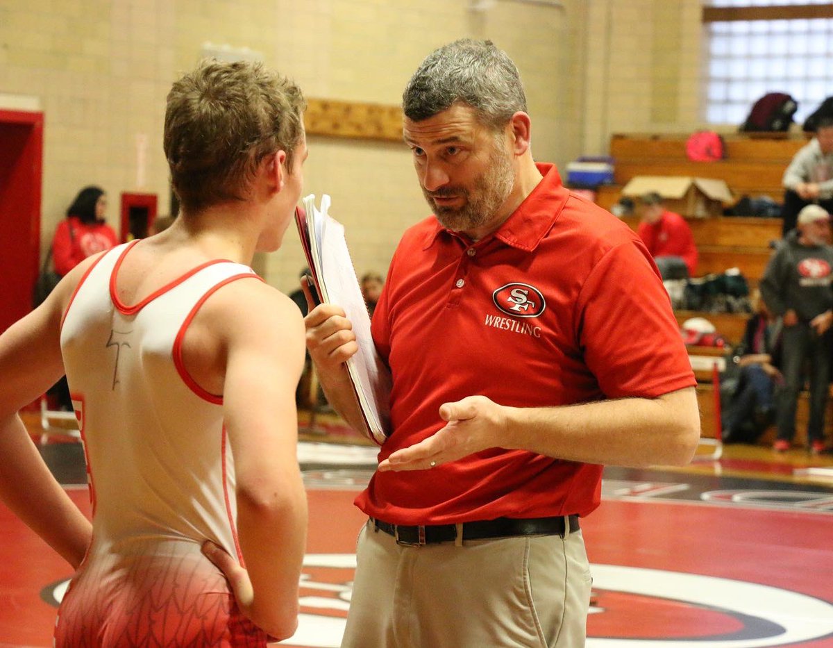 Stfrancishigh's tweet photo. On Feb 6, the St. Francis Wrestling team finished second against St. Joe’s. Three Red Raider All-Catholic Champions were crowned: 132 Bryce Roberts, 145 Liam Edwards &amp; 285 Jack Coughlin. We also want to recognize the hard work of Coach Messore who earned Coach of the Year Honors! https://t.co/mK09gfNxAH