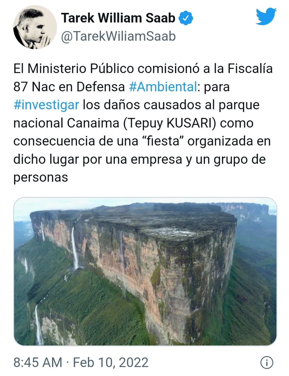 botellazo's tweet photo. Como lo cortés no quita la valiente, saludo la acción inicial de William Saab de ordenar una investigación sobre la fiesta celebrada en el Tepuy Kusari ubicado en el Parque Nacional Canaima.
Ojalá haya resultados reales y no saludos a la bandera.
#10Febrero https://t.co/J4FxWeOtor