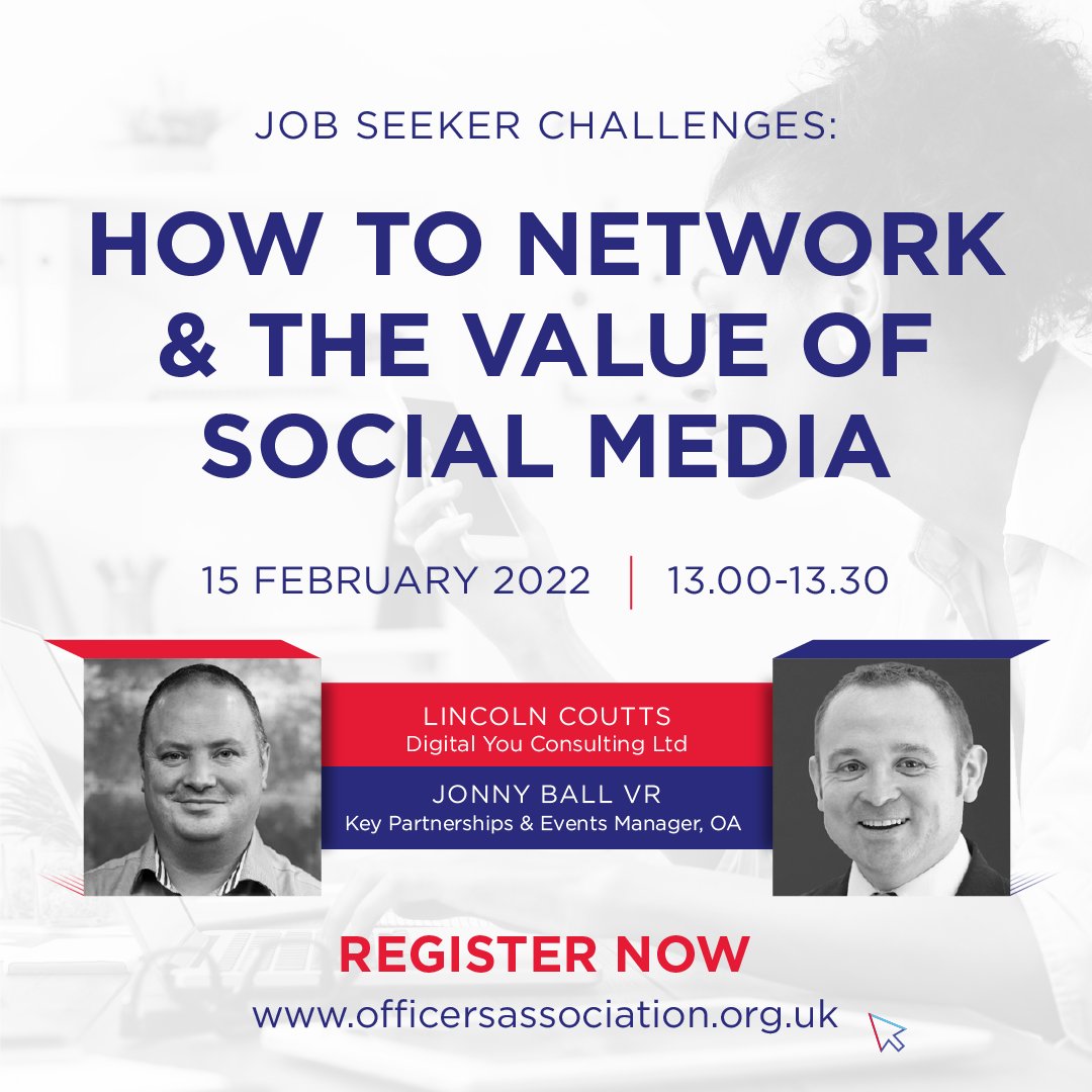 OfficersAssoc's tweet photo. π£Join Social media Consultant @lincoln_coutts and Key Partnerships Manager @jonnyball79 as they discuss how to network for job success.
πSign up: https://t.co/gYuLJnKQ1R
#Networking #jobhunting #Jobsforofficers #jobs https://t.co/Jzb6zEWoyZ