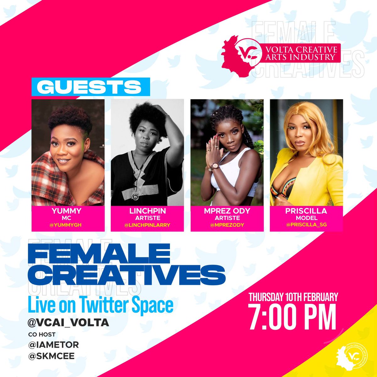 YummyGH's tweet photo. On #ExclusiveTime tonight is our  females from various sectors in the Creative Art Industry, to discuss challenges they face as Females in the industry. 
https://t.co/5lCDKGTcve
cc: @YummyGH @LinchpinLarry  @MprezOdy  @PriscillaSG2 

Host @VCAI_volta  Co-host @iamEtor @skmcee. https://t.co/NHQkyReo9Y
