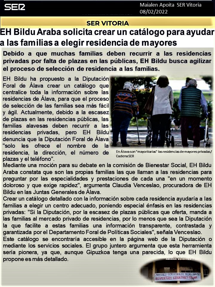 CCOgueta's tweet photo. EH Bildu Araba solicita crear un catálogo para ayudar a las familias a elegir residencia de mayores
@vitoriagasteiz https://t.co/zkVUgJoJOy https://t.co/a6RZvLkxvT