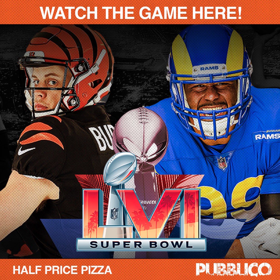 Pubblico1331's tweet photo. Reso’s are filling up fast. 50% off dine in pizza. Whether you’re cheering for the Rams or the Bengals, or just care about the halftime show, we’ve got you! 6 tvs. Full Sound! https://t.co/gkwosWjCwS