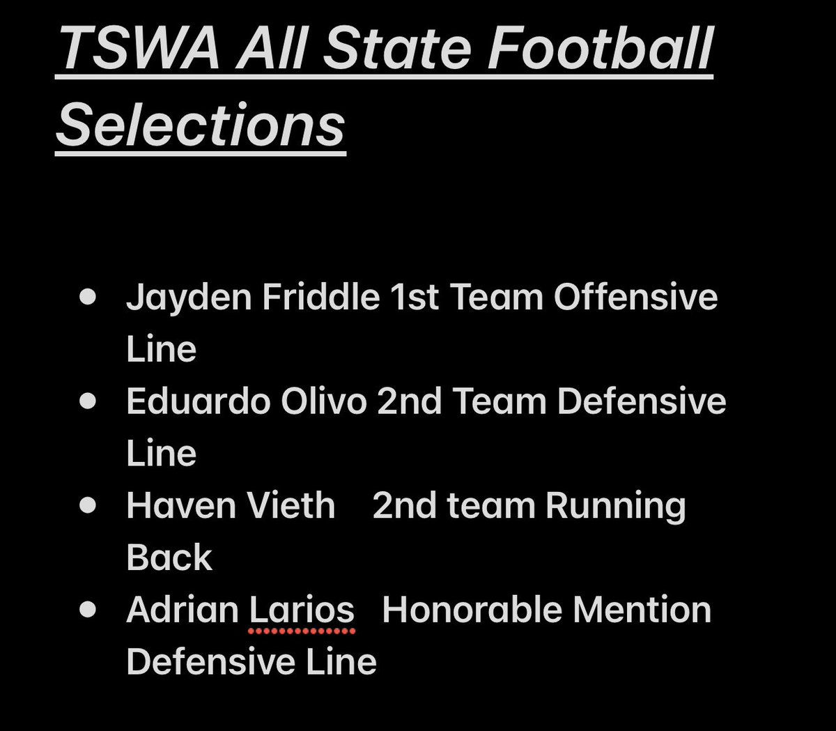 Congrats to these Windthorst Trojans on earning more All State awards!