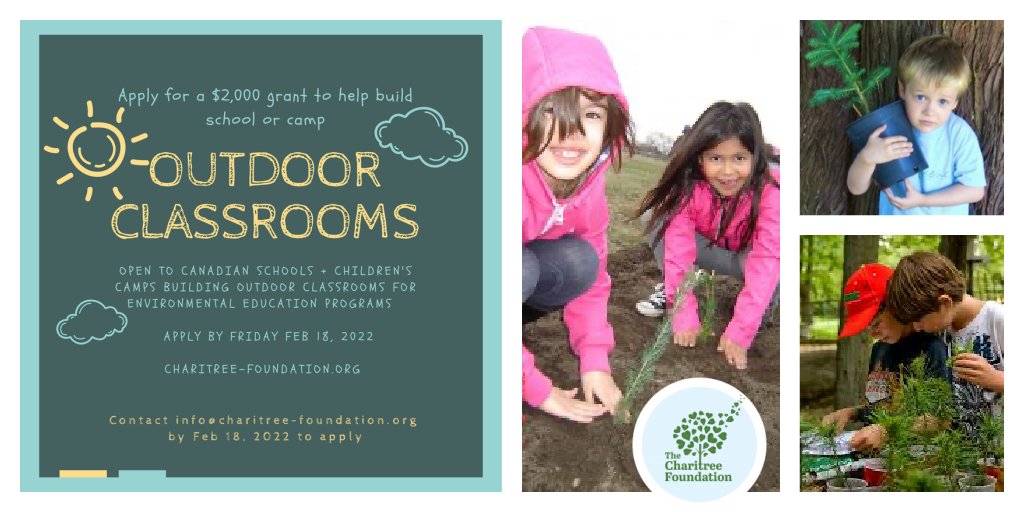 Let's build more #outdoorclassrooms and get kids outside! 

Climate Education FUNDING OPPORTUNITY:  Apply to The ChariTree Foundation by Feb 18: charitree-foundation.org/canada-outdoor…

#outdoorlearning #CdnEd #STEM 
@ccampingorg #stockholm50 #ClimateAction 
#Youth4Environment #ThePowerInYOUth