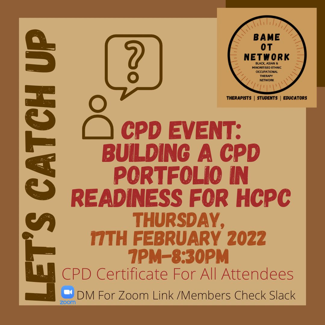 Let's catchup &amp; do a little #CPD activity
BAMEOTUK Network members
17 Feb 2022 7:00-8:30pm