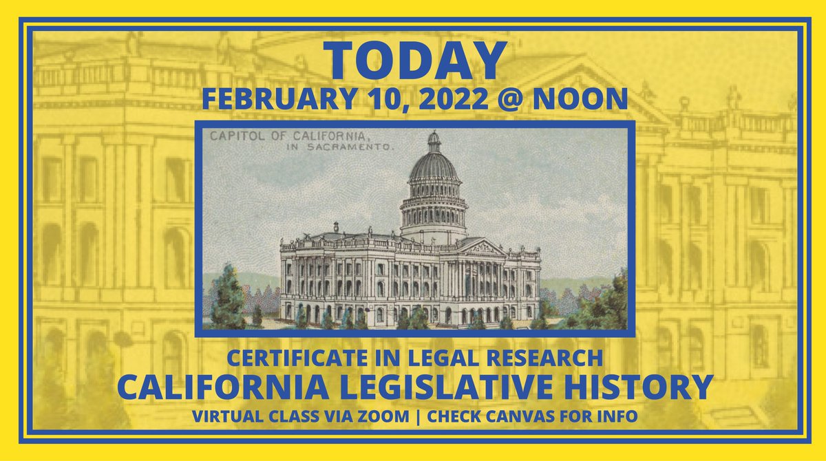uclawsflibrary's tweet photo. TODAY: Join law librarians Hilary Hardcastle and Tony Pelczynski for a presentation on how to research CA legislative history. Seminar begins at noon. 2 attendees will win a $25 DoorDash gift card. Check Canvas for more. #CLR #legislativehistory #UCHastings #lawlibrary https://t.co/e3k1I0LIgc