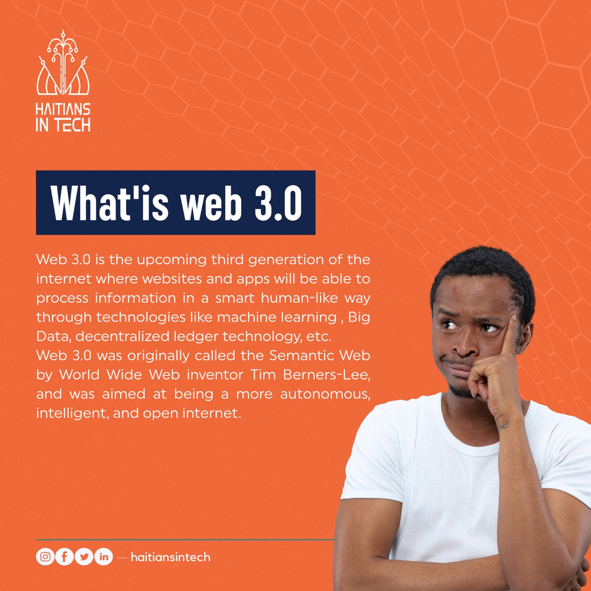 HaitiansInTech's tweet photo. Web 3.0 enables a future where distributed users and machines are able to interact with data, value and other counterparties via a substrate of peer-to-peer networks without the need for third parties.
.
.
.
.
#Web3 #haitiansintech #haitian #tech  #explore https://t.co/U3tYXCRdd4
