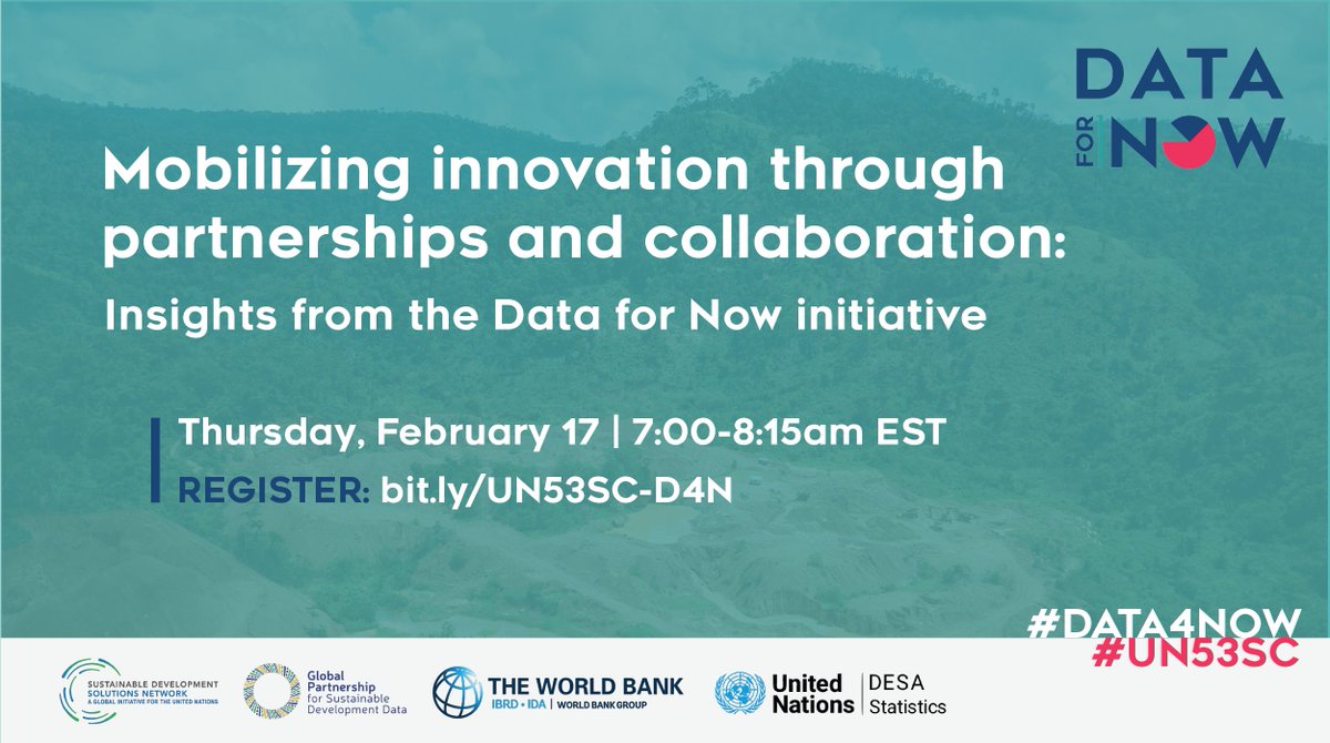 🧐How to mobilize innovation through partnerships & collaboration?📲Tune in to our #UN53SC side event co-hosted with @Data4SDGs, @sdsn_TReNDS & @WorldBank to learn about country experiences of innovative solutions built as part of #DataforNow.
👉 Register: unfoundation.zoom.us/webinar/regist…