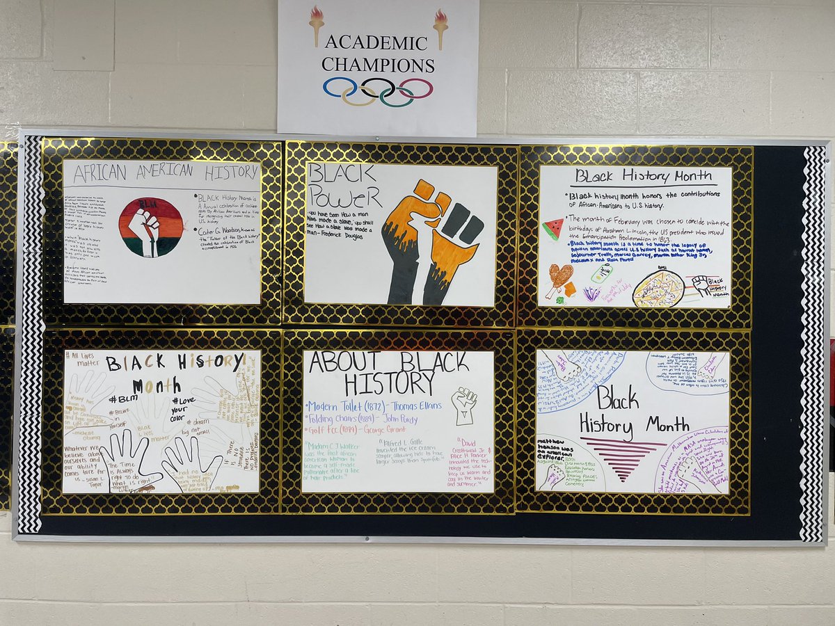PearlCohn_SGA's tweet photo. Students at @PearlCohnHS showcasing our #PRIDE in #BlackHistoryMonth Please take the time to come visit our Gallery Walk paying homage to Black History Month located on the 3rd floor. We are #BlackHistory @MiriamHarring14 @MetroSchools https://t.co/QYObRpJUaf