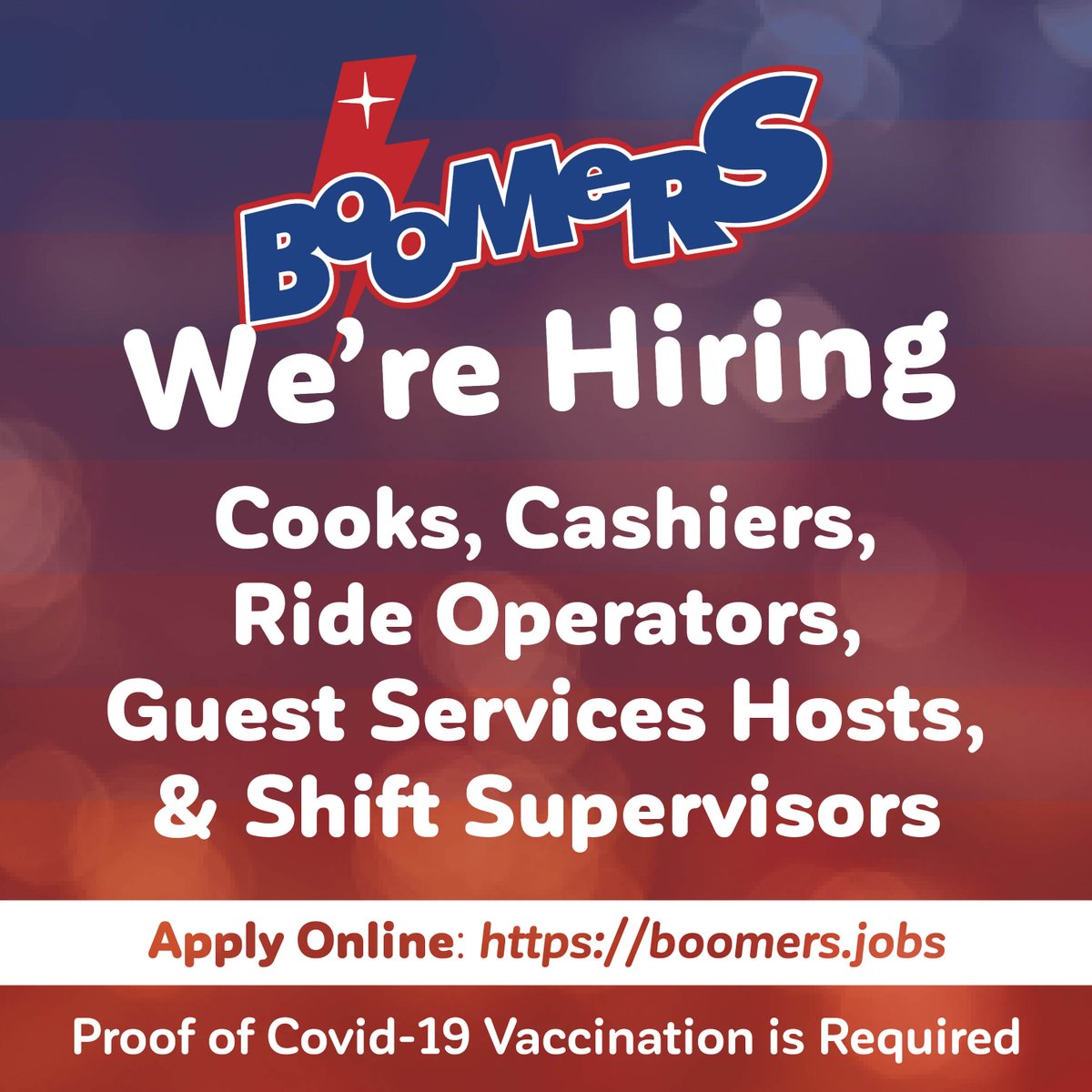 Now Hiring! Join our Boomers Parks team! Apply today! 😃🙌 * * #hiring #boomersparks #cashier #supervisor #cook