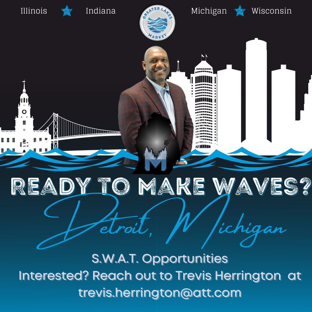 Hey GLM &amp; <a href="/ATT/">AT&T</a>! 

We are looking for the next SWAT member to continue #MakingWaves in Detroit, Michigan with <a href="/trevherringSR/">Trevis Herrington</a> and his #WaveRunners! 

Interested? Contact Trevis at his email listed below! Be a part of the #NewWave in 2022!

#MakingWaves