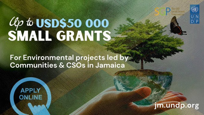 jiepsec's tweet photo. OPPORTUNITY: UNDP's 
@GEF_SGP
 is offering up to USD$50 000 in grant funding for environmental projects led by communities &amp; CBOs in Flag of Jamaica. Submit proposals for a chance win an environmental grant.  
Deadline Fri 25 Feb. 5 p.m.
Apply Now: https://t.co/9zLIfwHZ1a https://t.co/8B8tTR5i4B