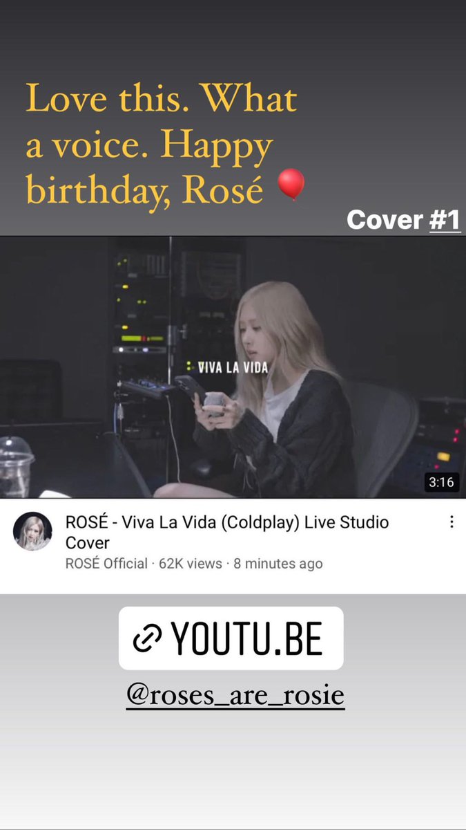 blackpinkbabo's tweet photo. Coldplay saw Rosé’s cover of Viva La Vida and wished her a happy birthday 🥰

‘Love this. What a voice. Happy birthday, Rosé 🎈’ #OurRockstarROSÉDay https://t.co/jQZACP7HsE