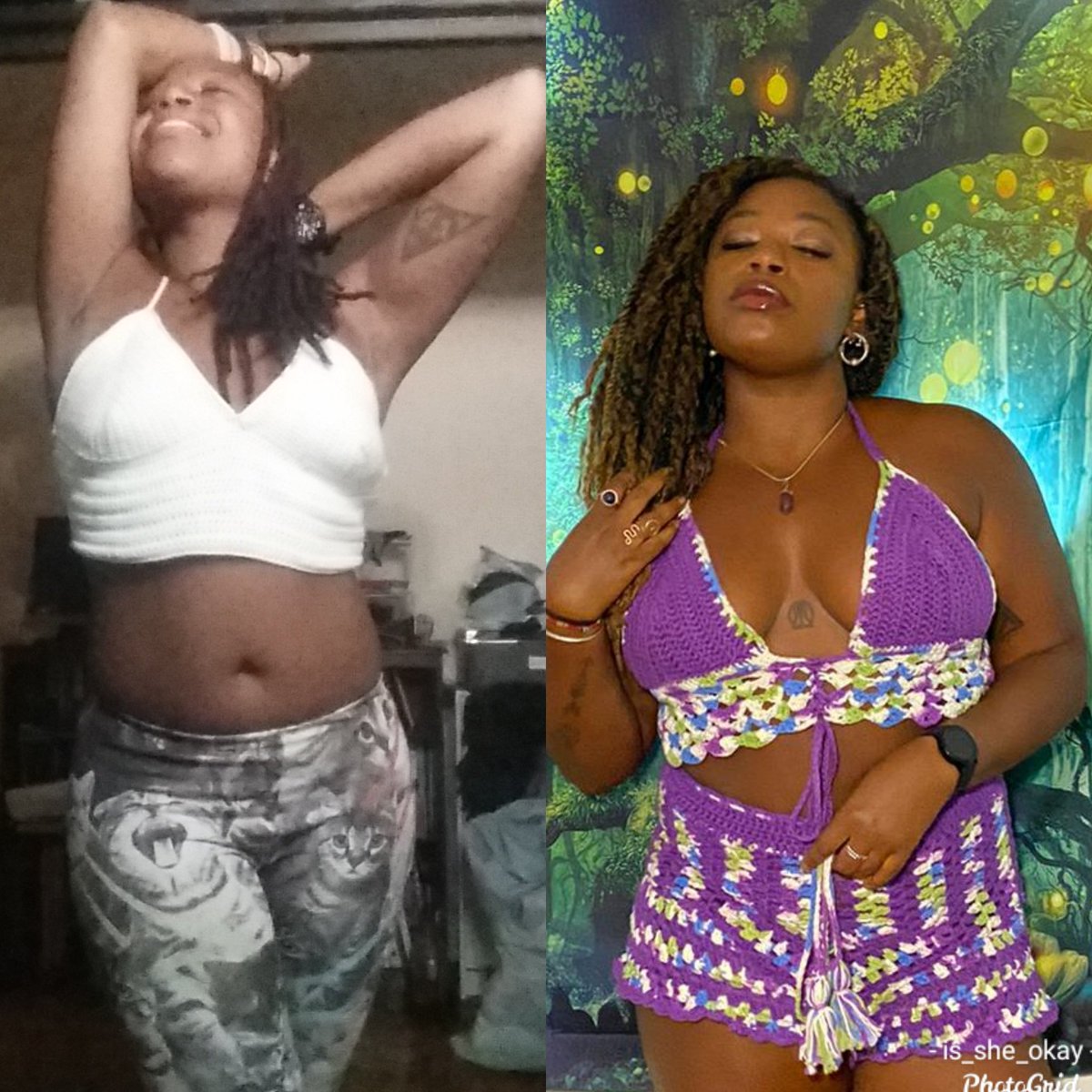 queerlyfemme's tweet photo. Progress:
The first crop top I ever made in 2016 vs. the first free hand crop top I had the skills to make in 2021 (plus the first pair of shorts I ever made)
#BlackMaker https://t.co/STbgBVMJxv