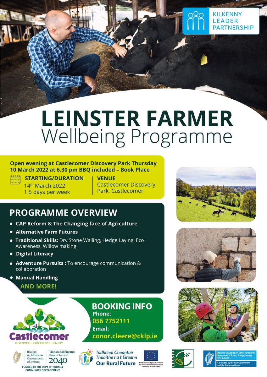 #retweet This is a once off opportunity for farmers  to learn new skills,  enhance personal wellbeing and create a supportive network to deal with the challenges that face the farming community. Talk to Conor Cleere on conor.cleere@cklp.ie  056 7752111 to learn more. @KilkennyLP