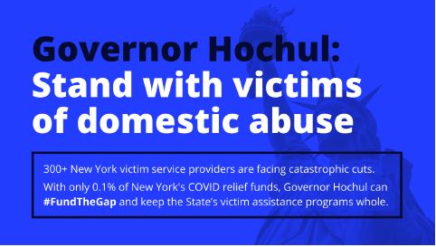 At a time when #DomesticViolence survivors are
struggling with poverty, homelessness, job loss,
food insecurity, trauma, and isolation, state funding
cuts threaten to leave them without the help they
need. @GovKathyHochul #SaveVOCA
#FundTheGap