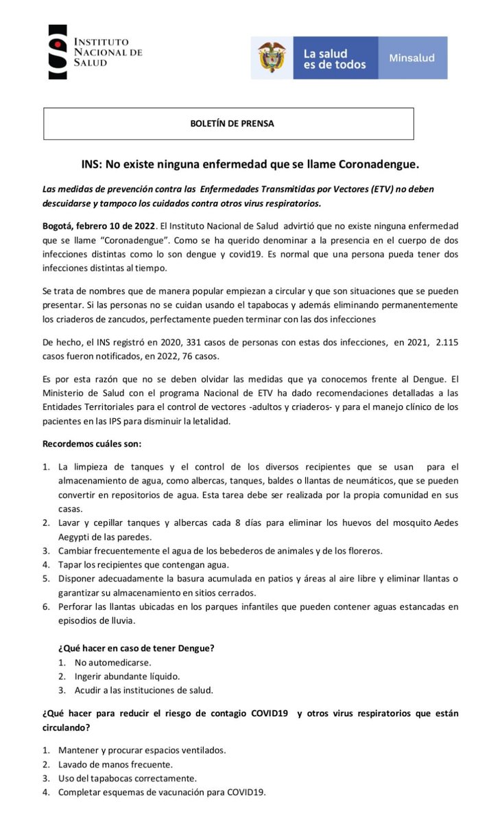 acinnacional's tweet photo. A propósito de Dengue y Coronavirus. No olvidar las medidas de prevención. @josemillanonate @MinSaludCol https://t.co/pZoLW2maPI