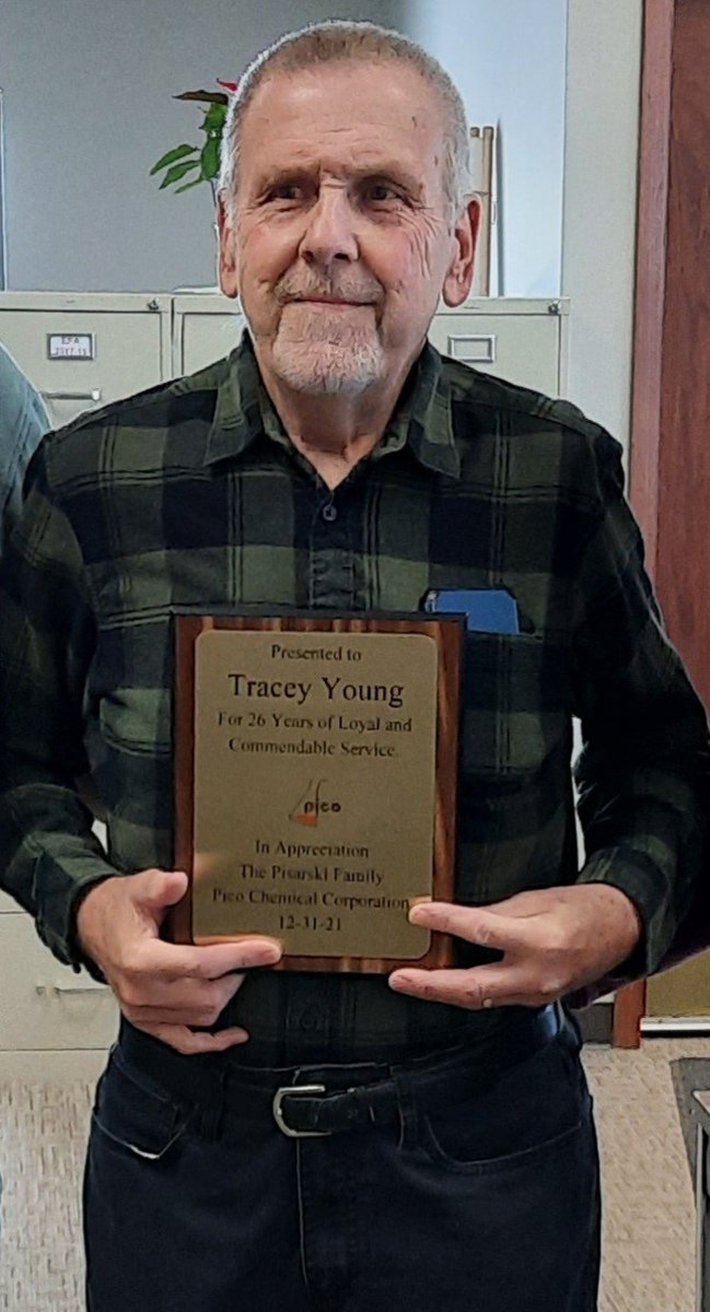 PicoChemical's tweet photo. PICO Chemical Corporation announces the retirement of our long-time plant superintendent Tracey Young.  We thank him for his 26 years of dedicated service and wish him well in the next chapter of his life.  #PICO #Retirement https://t.co/ABPehgcnwV