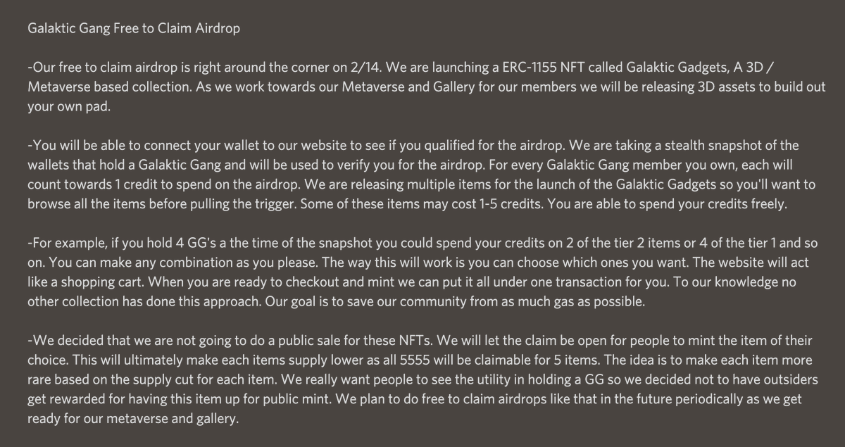 <a href="/GalakticGangNFT/">Galaktic Gang</a> doing some innovative stuff for their 2/14 airdrop to holders 👏👏👏