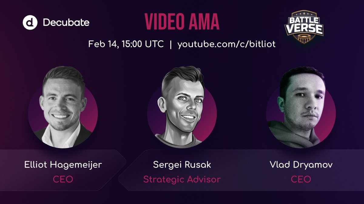 decubate's tweet photo. We're hosting a video AMA with BattleVerse, a multichain #P2E online game, on Feb 14 at 15:00 UTC!

Location: https://t.co/neM0KOHBs6
Rewards: $500 BUSD
Rules: ⤵️

Follow @BattleVerse_io &amp; @decubate
Like, RT &amp; comment questions below (2 max)

#GameFi #NFTs #NFT #Metaverse https://t.co/LtoXtk4Cnv