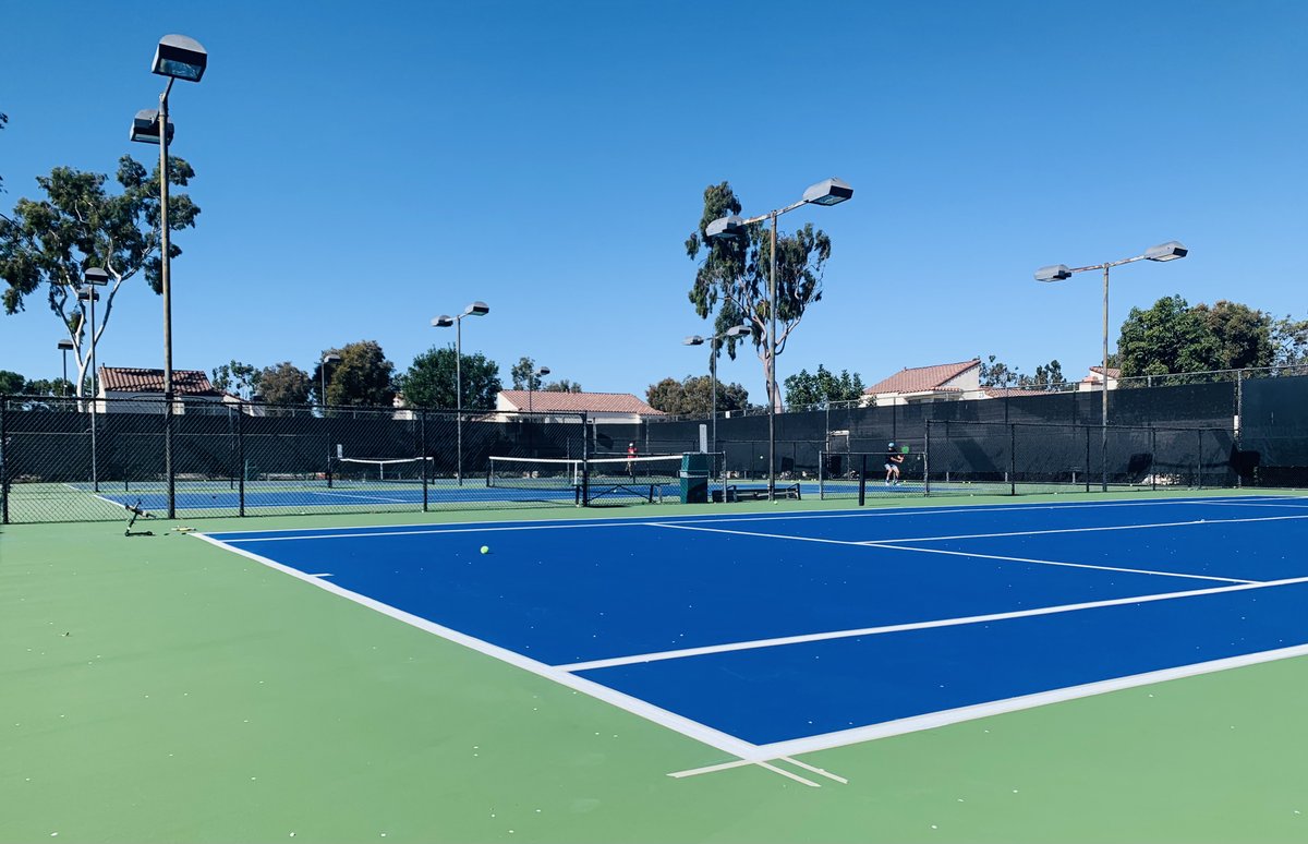 RCI_tennis's tweet photo. Poncho and the crew continue a hefty resurface project here at RCI. Beautiful results as usual. #spearmanclubs #oclifestyle #ocparent #rcitennis https://t.co/FJ1c60sfO1