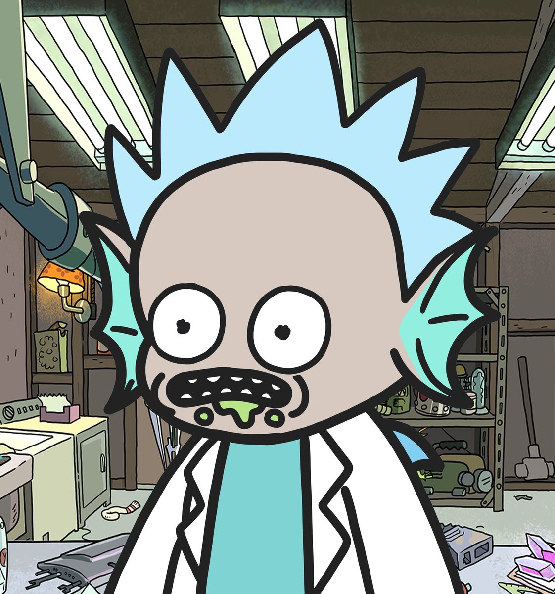 ayooo #fishyfam who watches #RickandMorty ? Did a little PS work with some 
<a href="/fishyfamNFT/">Fishy Fam</a>
 traits #rickandfishyfam ?