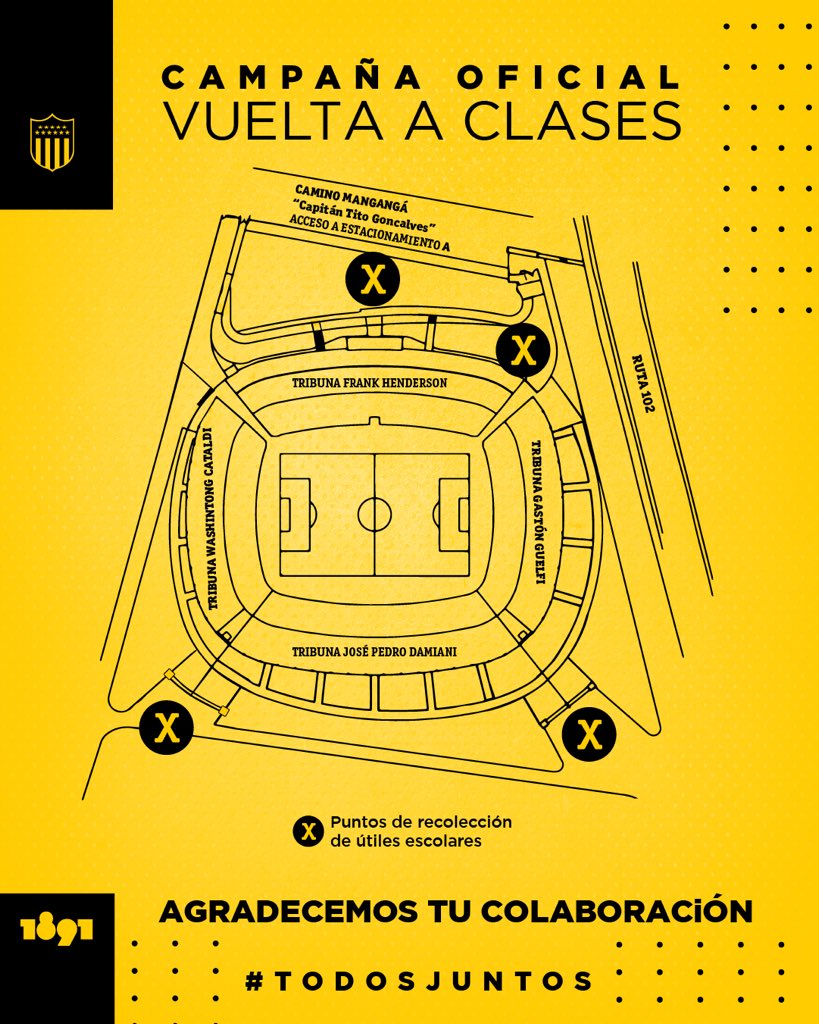 OficialCAP's tweet photo. 🏟 Este domingo en el Campeón del Siglo, las Peñas estarán recolectando donaciones para la campaña solidaria 'Vuelta a Clases con Peñarol'. 

¡Sumate! 

👉🏻 https://t.co/0edjMLsF0G https://t.co/XmUXhXhTwJ