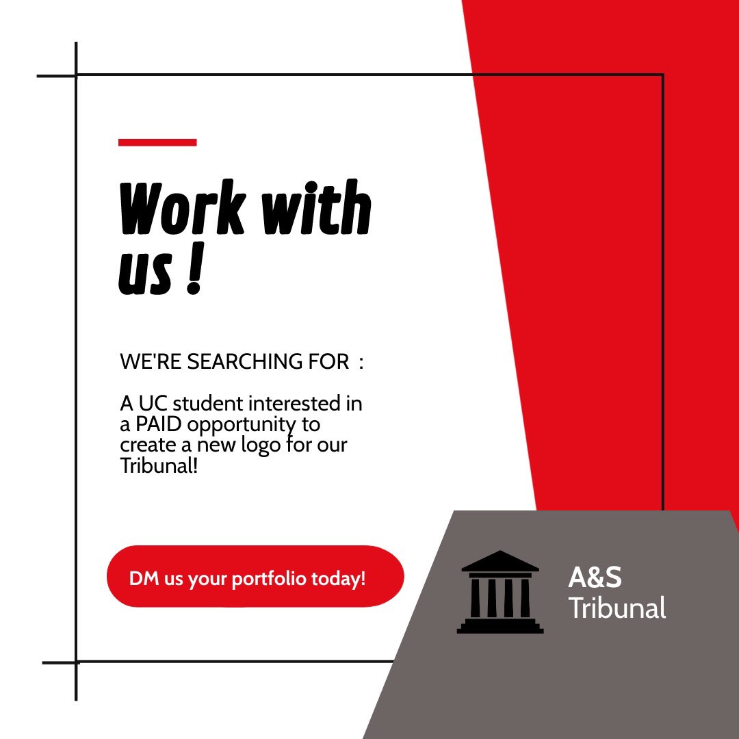 ASTribunal's tweet image. We are looking for a UC student with experience in graphic design to create a new logo for our tribunal! This is a PAID opportunity to spread your work across campus. Share with your creative friends, and DM us if you are interested!