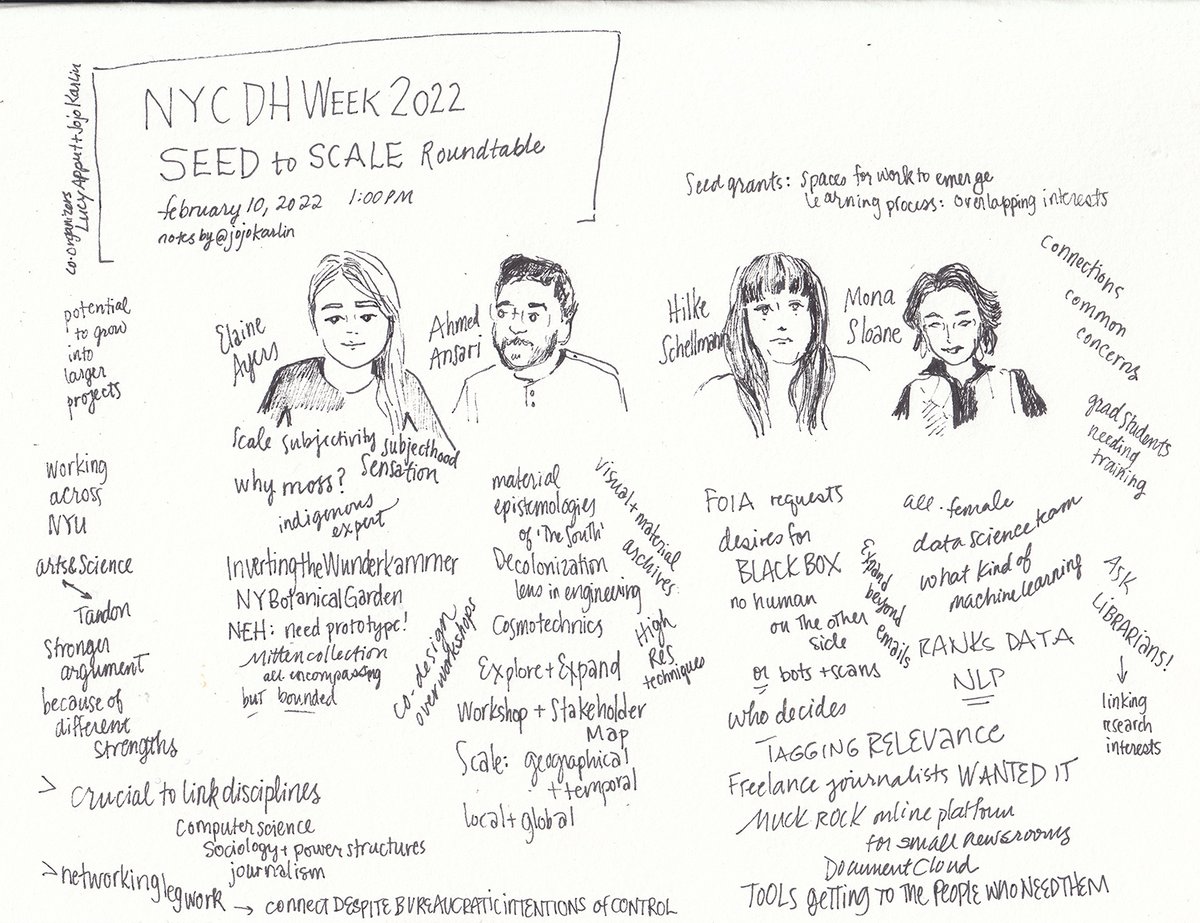 jojokarlin's tweet photo. Inspiring stories from @eayers0 @aansari86 @HilkeSchellmann and @mona_sloane at today's #NYCDHWeek Seed to Scale roundtable. Call is open now for the next round of #DigitalHumanities Seed Grants through @NYUHumanities @NYULibraries Apply now: https://t.co/GVbMPF7B9c https://t.co/oxSXCstCcH
