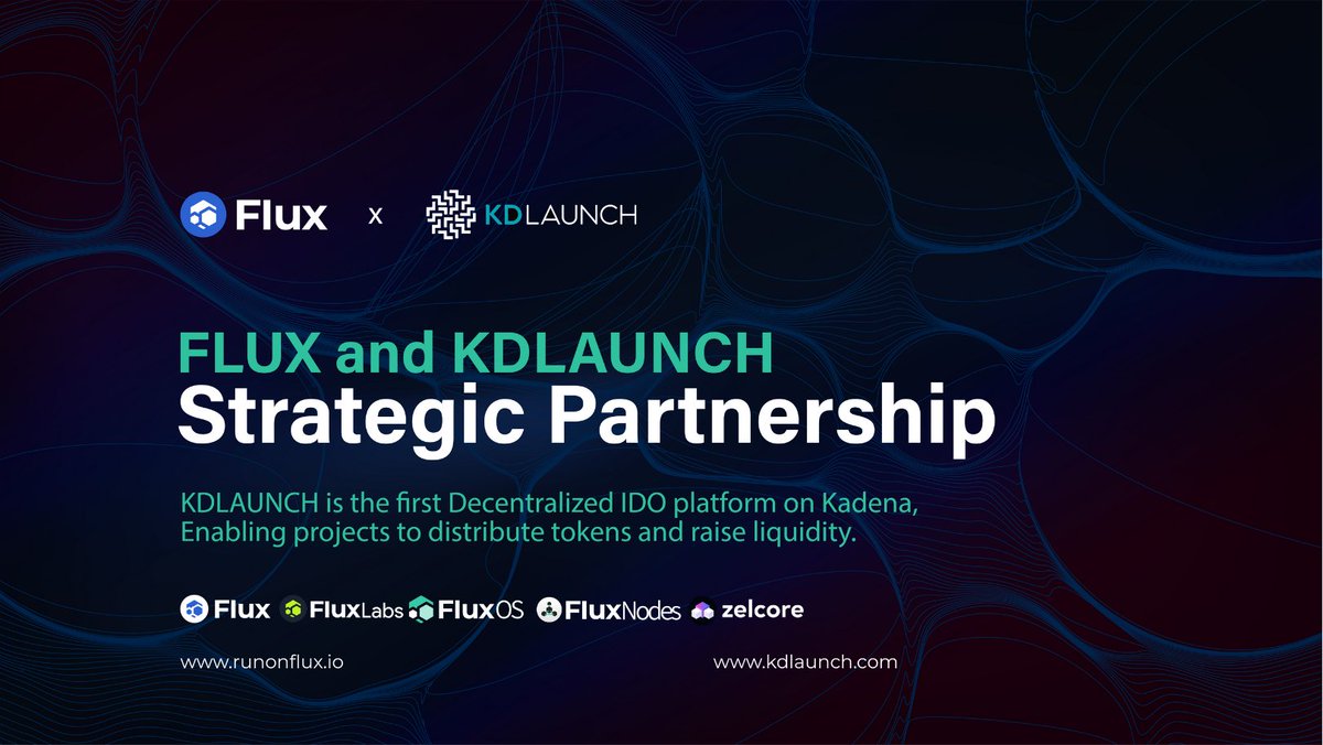 STRATEGIC PARTNERSHIP ANNOUNCEMENT 

📢 We are excited to announce our strategic partnership with <a href="/KdLaunch/">KDLaunch</a>! The first #decentralized IDO platform on <a href="/kadena_io/">Kadena</a>! 🔥

▶️ Learn more about them: kdlaunch.com

$FLUX $KDL $KDA #Flux #crypto #blockchain #web3 #cloud #defi