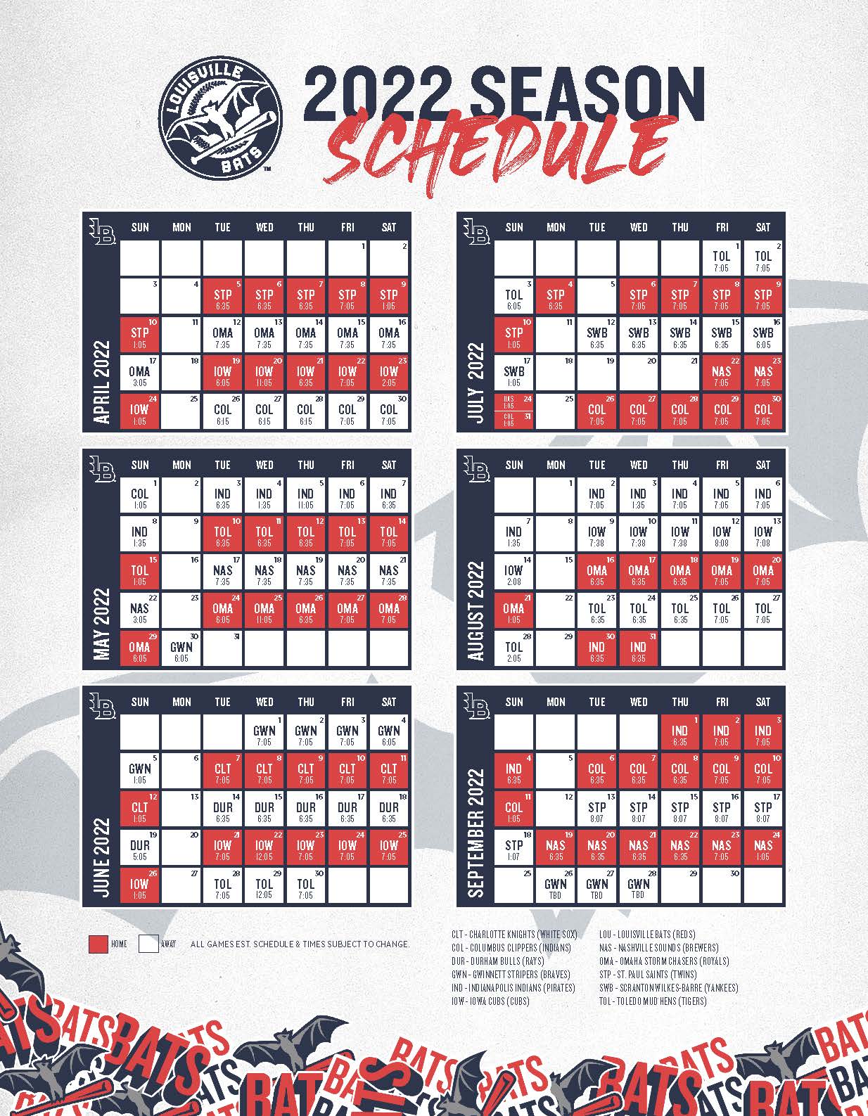 Louisville Bats on Twitter: "You want game times? We got game times. We  also had 6 extra games added to the schedule. Retweet if you're ready for  the longest season in Louisville