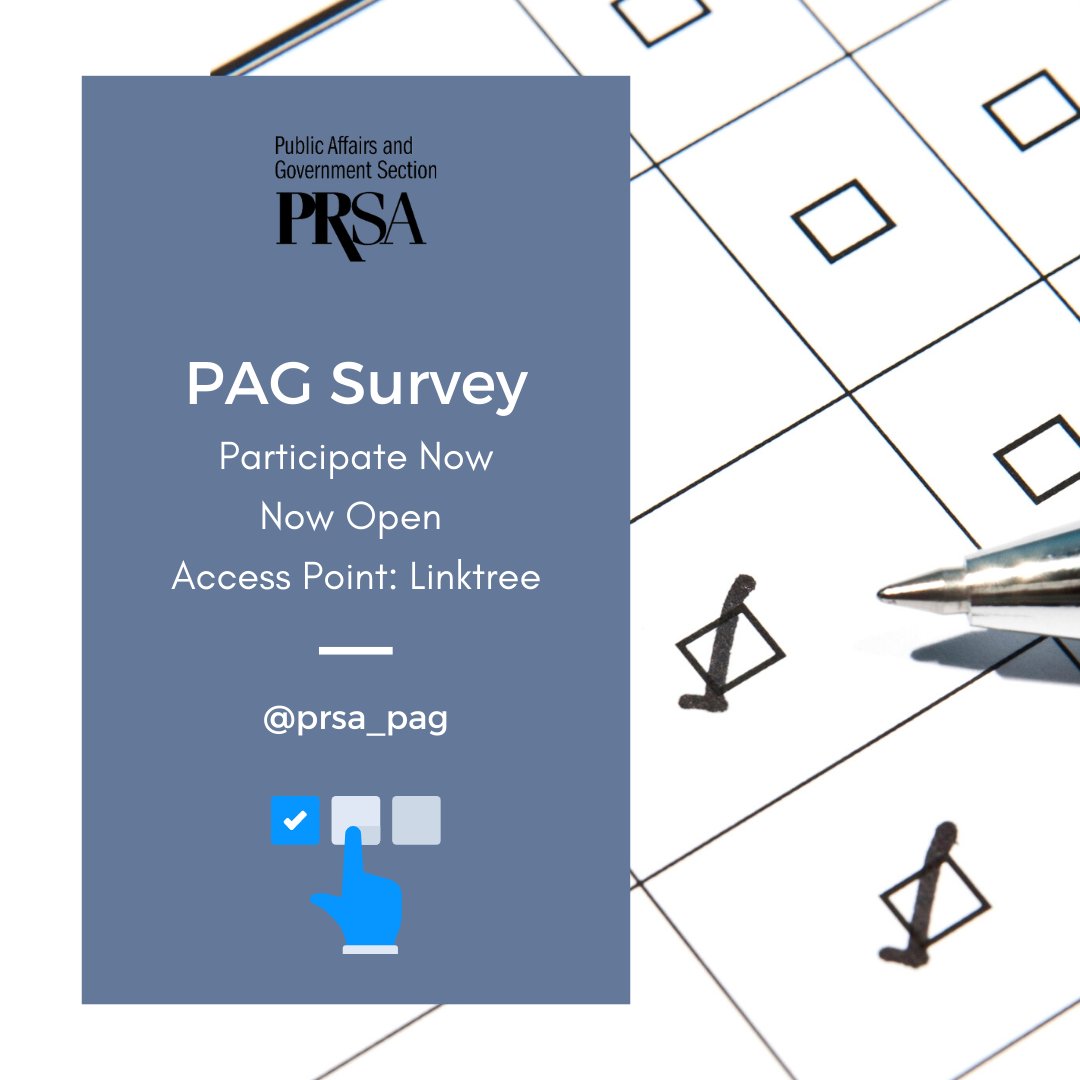 prsa_pag's tweet photo. The 2022 PAG #minisurvey will soon come to a close. Get your thoughts in & let us know what you would like to see this upcoming year. Your #feedback is critical to the formation of our strategy. #publicaffairs #government #PR
https://t.co/sUvxGnXXOQ https://t.co/xExIxKzn0Z
