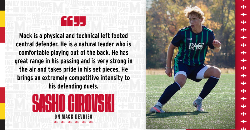 MarylandMSoccer's tweet photo. A big time center back.

Welcome to Maryland, @MackDevries!

#Excellence