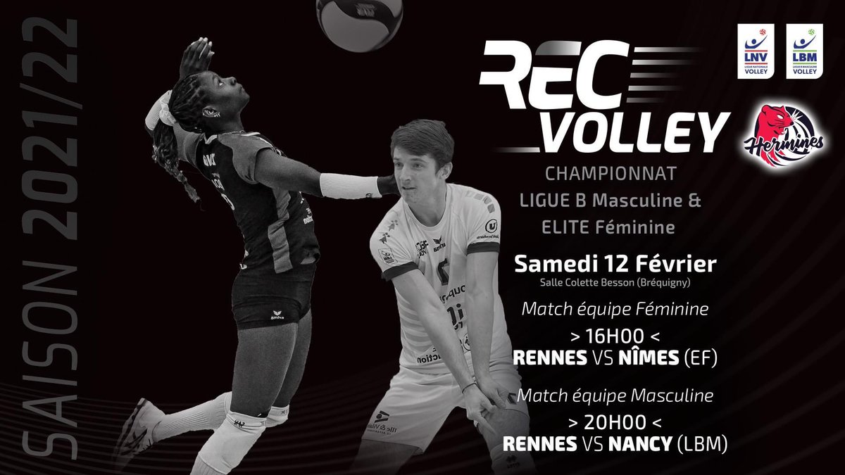 Ce samedi 12 février 2022, c’est une autre journée de championnat couplée qui attend le REC Volley à la salle Colette Besson!

🏐L’élite féminine
🕠16h00 
🆚Nîmes

🏐Ligue B masculine
🕘20h00
🆚Nancy

On compte sur vous pour venir supporter chacune des équipes 👏

🎟 Lien en bio