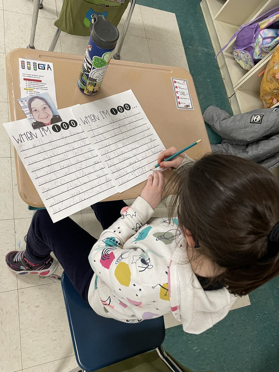 Miss_Kirch's tweet photo. We are 100 days smarter in 3rd grade today!  We solved 100 math problems, wrote as many words as we could in 100 seconds and got super creative writing about our lives as 100 year olds!! #fundayin3rdgrade #100dayssmarter #BulldogEd https://t.co/GdW1Y2HSUv