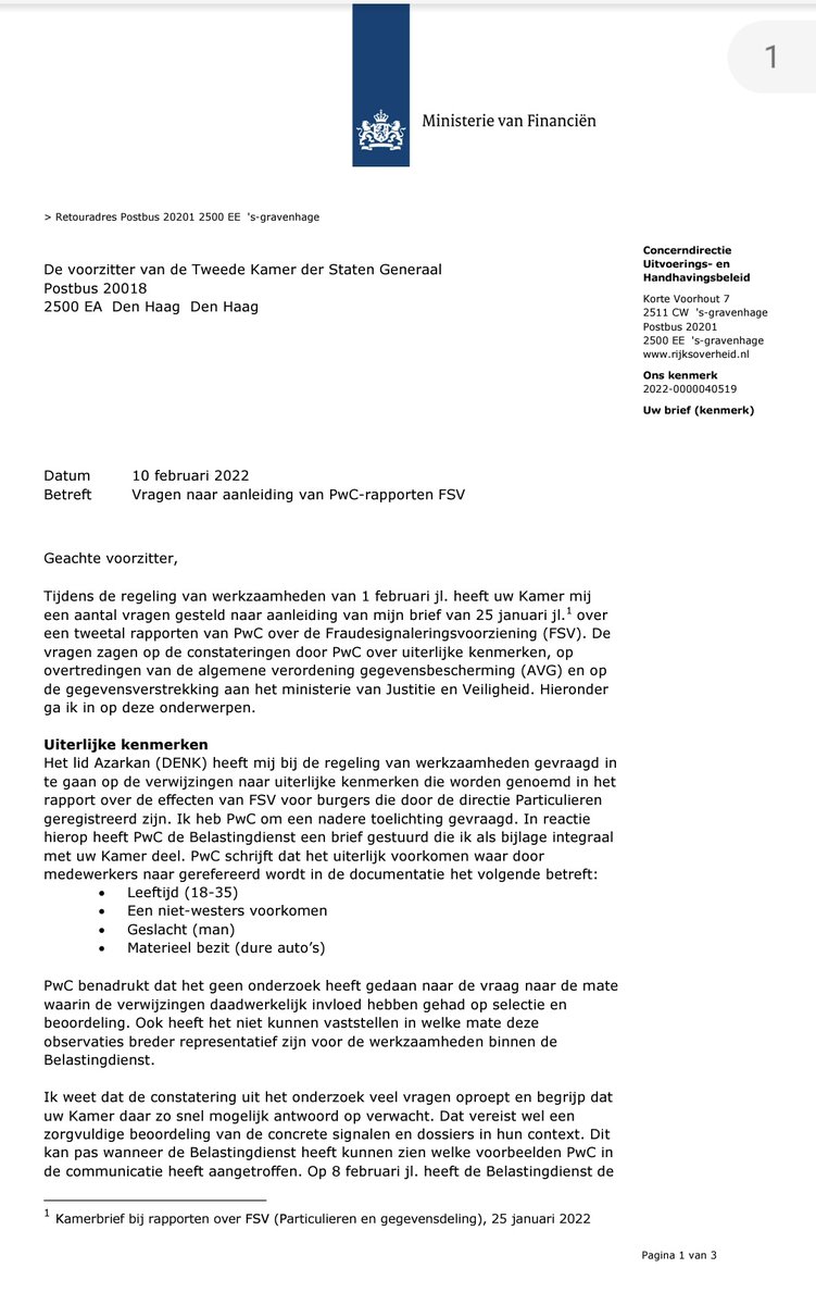 AnisBoumanjal's tweet photo. De brief van de Staatssecr. bevestigt onomwonden de strafbare discriminatie bij de Belastingdienst. Deze brief en inmiddels meer dan 100 aangesloten gedupeerden worden bij de aangifte gevoegd. Mij dunkt dat er geen uitweg is voor @Het_OM om dit euvel strafrechtelijk aan te pakken https://t.co/YasKWNGIA0