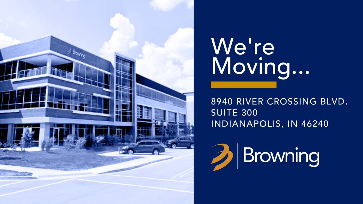 browning_rep's tweet photo. We are moving our office to a new location effective Monday, February 14th:

Browning
8940 River Crossing Blvd.
Suite 300
Indianapolis, IN 46240

(317) 344-7300

Our email addresses will remain the same, as will our website address and social media accounts. https://t.co/77O4QEvQ70
