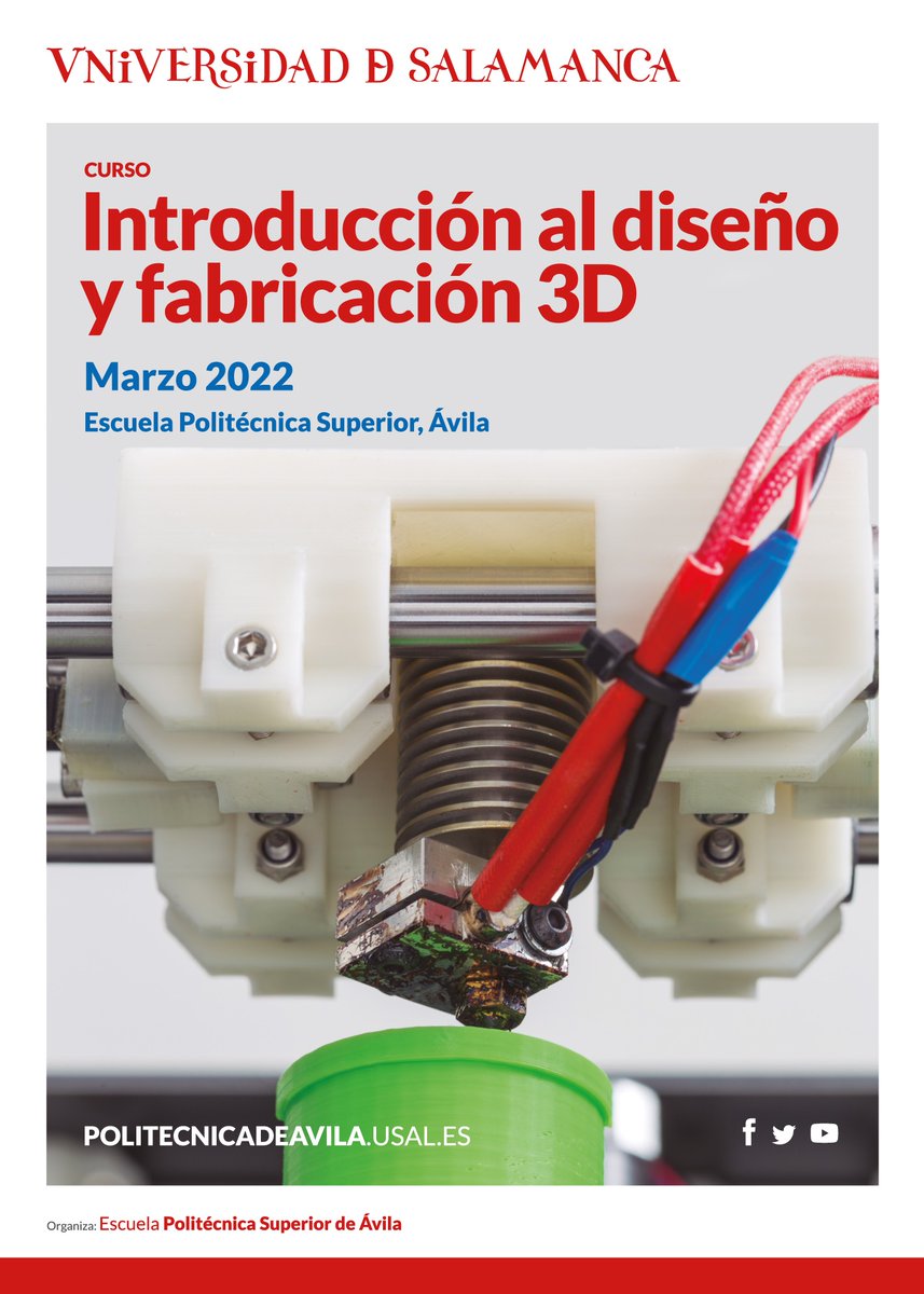 EPSAvila's tweet image. Curso INTRODUCCIÓN AL DISEÑO Y FABRICACIÓN EN 3D 
tinyurl.com/bdv4mv28
#fablabusal