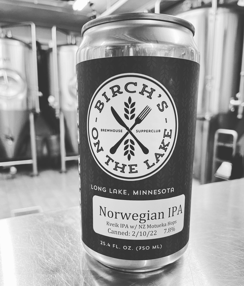 BirchsOnTheLake's tweet photo. New Beer Alert π¨ Now on tap and in Crowlers: Norwegian IPA, 7.8%abv brewed with our house Norwegian Kveik yeast, oats and all New Zealand Motueka hops. Very tasty, come give it a try. #mnbrewery #supperclub #datenightmn #thirstythursday https://t.co/ytXgE7FAjg