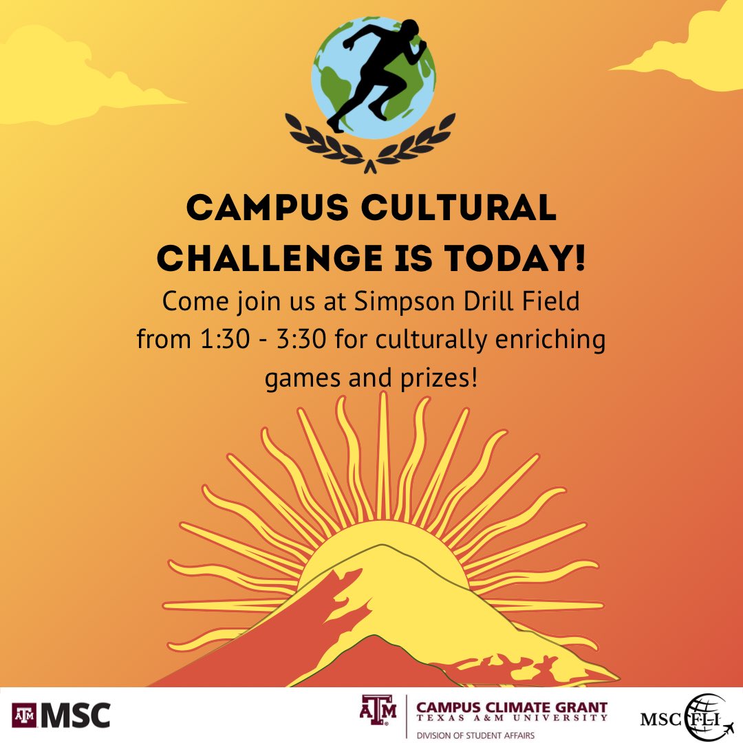 MSC_FLI's tweet photo. Happening now at @tamu on Simpson Drill Field! Come play games from around the world and win amazing prizes! 

Hosted by @MSCPrograms https://t.co/qF7UnOkSQe
