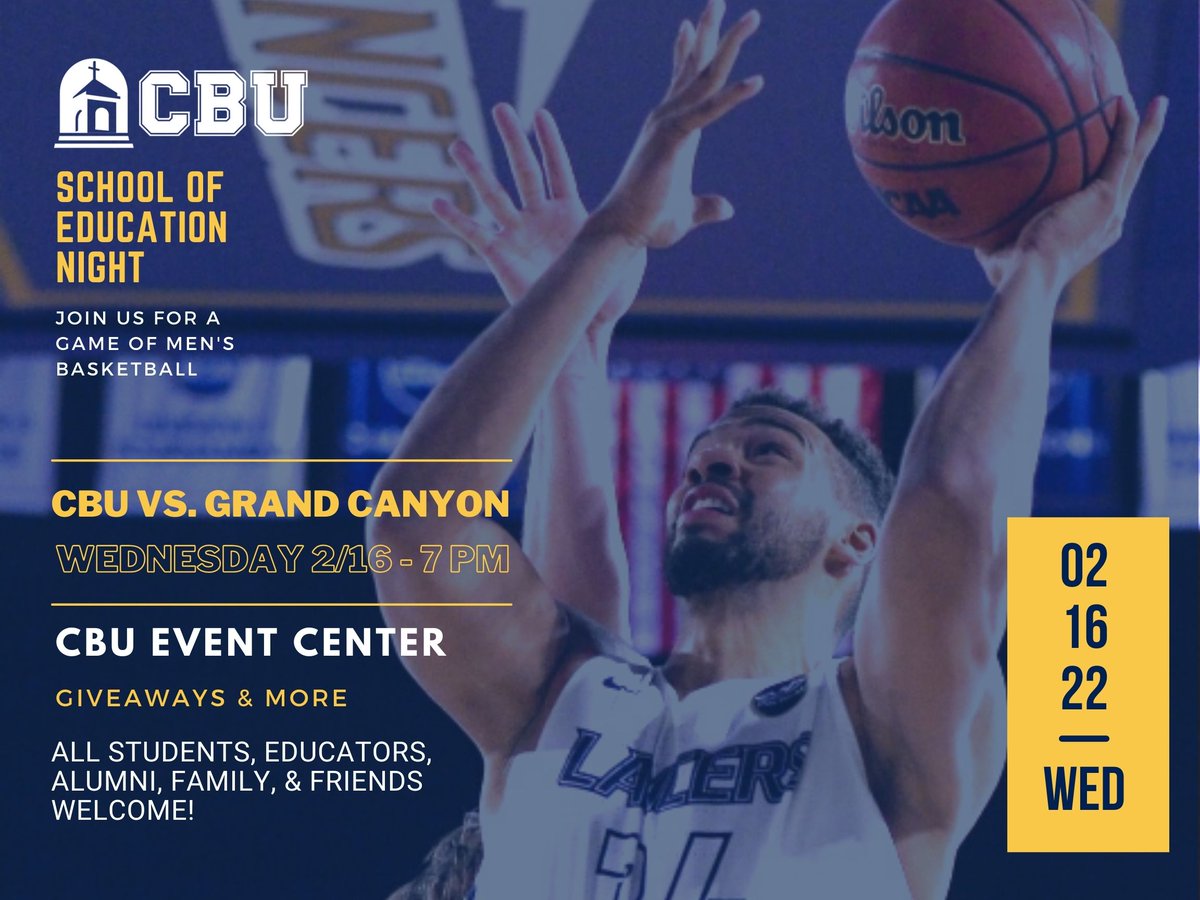 CBU_SchoolofEd's tweet photo. School of Education Night is next Wednesday 2/16.
Current Students: Admission is FREE, just show your ID at the door. 
Alumni/Family/Friends: Visit https://t.co/9zI6YGACGl
Use code: EDU21 to claim up to 5 free tickets.
We hope to see you there! https://t.co/RUgHw518pA
