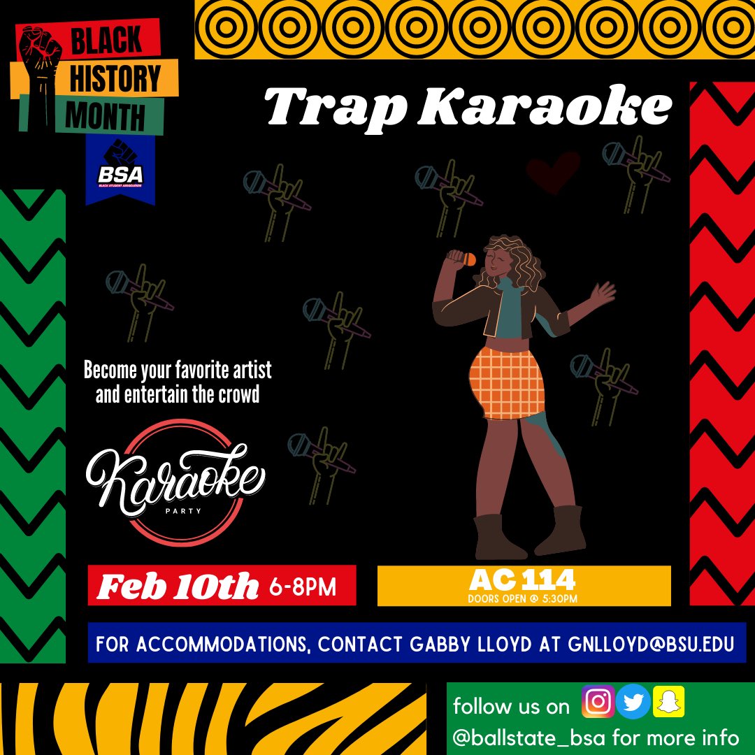 Tonight’s Event is Trap Karaoke ! Bring A Friend And Come Out To Perform Your Favorite Songs 🎤 Pick Any Song From Any Genre Or Era and Have Fun This Event Is Not One You Want To Miss ! (Location Updated TC 121) #BSU