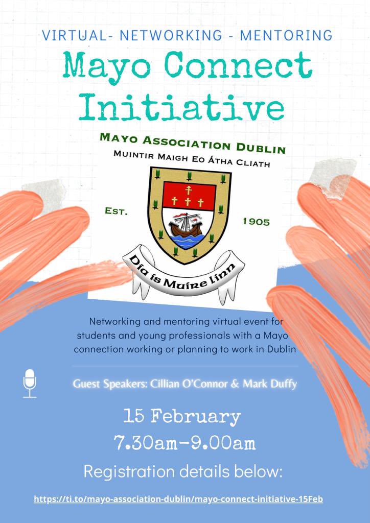 Join us for the second of two FREE mentoring &amp; networking events as part of the Mayo Connect Initiative on 15 February with presentations by <a href="/CILL14N/">Cillian O’Connor</a> &amp; <a href="/markduffymayo/">Senator Mark Duffy</a>. Registration is open until 3pm next Monday. Thanks again to our mentors for being so generous with their time.
