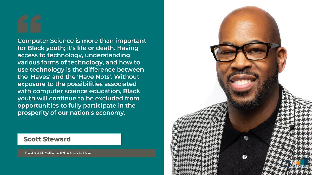 CSforSuccess's tweet photo. This week we're spotlighting @bigstewlarge, founder of @GeniusLabChi, which focuses on providing coding + business skills to Black and Latinx youth! 

Scott hopes that future tech will be more inclusive of diverse experiences, especially the Black perspective. #BlackHistoryMonth https://t.co/zXXPosgcLE